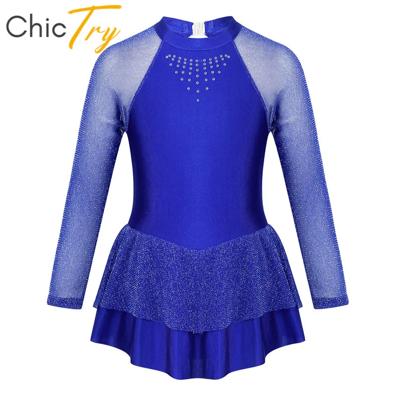 ChicTry Дети Подростки блестящие стразы с длинными рукавами гимнастика трико для