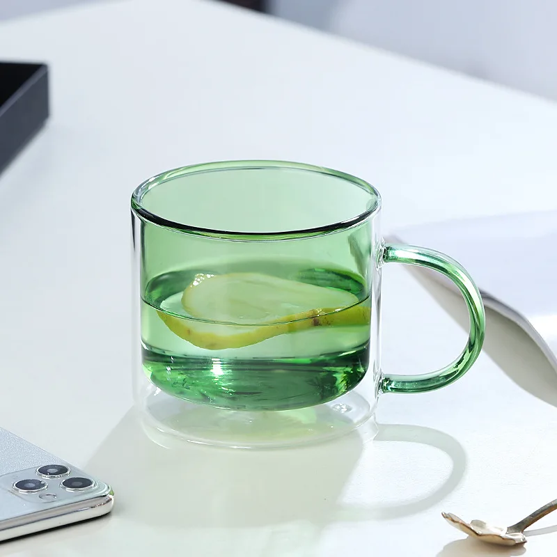 

Home Glass Cups Office Coffee Milk Cups Transparent Drinkware Healthy Stained Glass Cup 250ML Double Wall Glass Cup