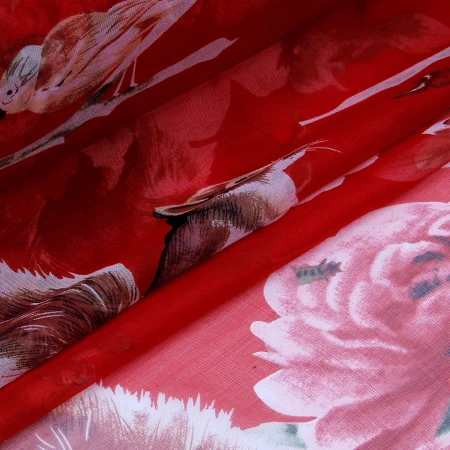 поставщик ткани 2021 новые модные платья с красными цветами шелковый шелк