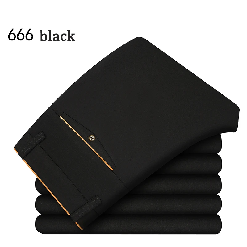 666 black Мужские прямые брюки, весна-осень, деловые повседневные длинные Стрейчевые брюки со средней талией, размеры 28-38, мужские брюки, pantalon homme - Цвет: 666 black