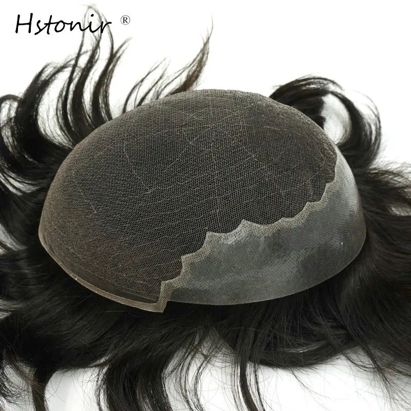 Hstonir 100% натуральный Волосы Remy Швейцарский Кружево и ПУ База системы замены волос