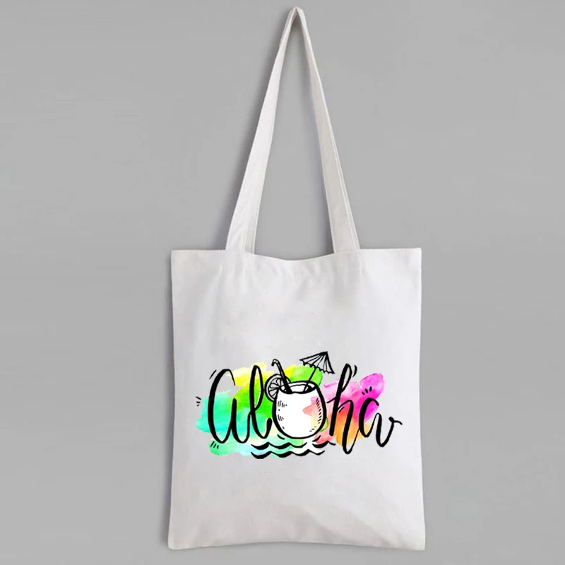 

Aloha Beaches Canvas Bag Summer Travel Vacation Canvas Tote Seaside Life Tote Bags Funny Beach Shopping Bags Fashion L