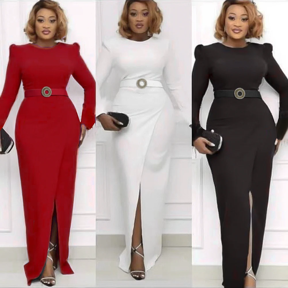

African Evening Party Dress Long Sleeve High Waist Women's Dress Elegant Dashiki Sexy Slit Dresses Outfit Office Ladies Clothing