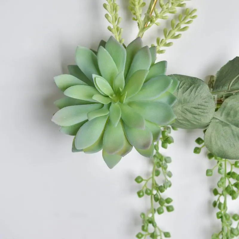 

Simulation Plastic Fleshy Iron Wreath Nordic Minimalist Artificial Green Wreat Wall Pendant Aerial Hanging Garland Home Decor