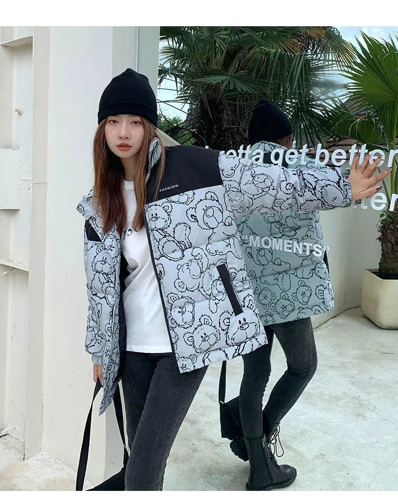 2021 Thicken Cotton Padded Coats Women Spliced Outerwear Warm Parkas Loose Jackets Female New Fashion Printed Winter Jacket