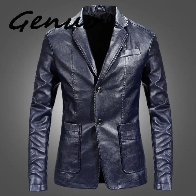 Genuo мужской пиджак и куртки приталенная кожаная куртка модные черные