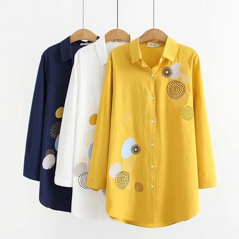 Женские повседневные блузки размера плюс Модные свободные рубашки из хлопка и