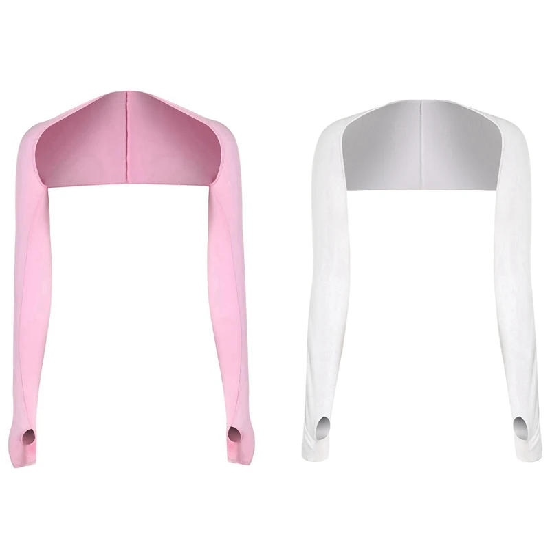 2PCS Ladies Cooling Shawl Arm Sleeves Sun UV Protection with Finger Hole for Golf Driving Riding Fishing(White &amp Pink) | Спорт и
