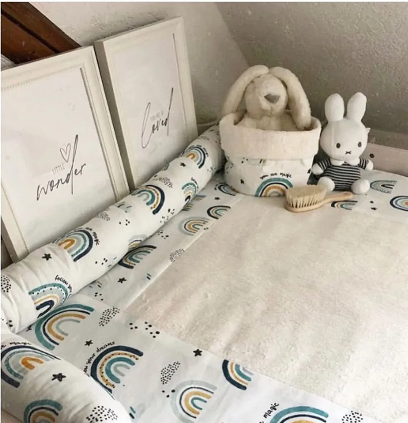 

Детская кровать бампер кровать манеж безопасный хлопок милая Радуга Детская длинная подушка для сна новорожденная подушка для кроватки пр...
