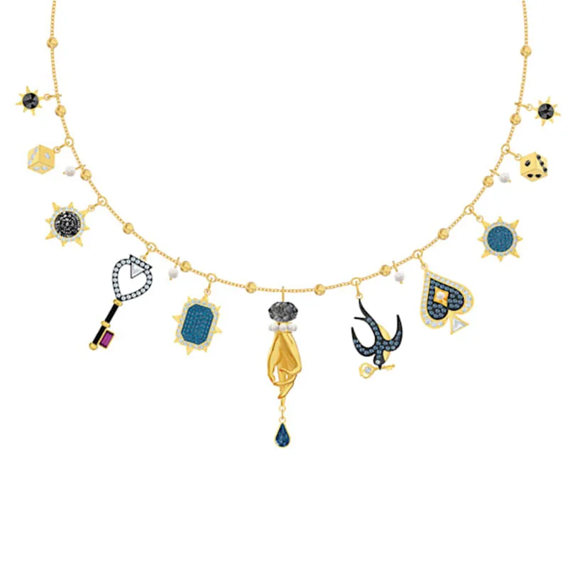 

Fashion Jewelry SWA New Tarot Magic Lucky Element Symbol Necklace Color Bird Key Decoration Spades Crystal Ladies Fashion Neckla
