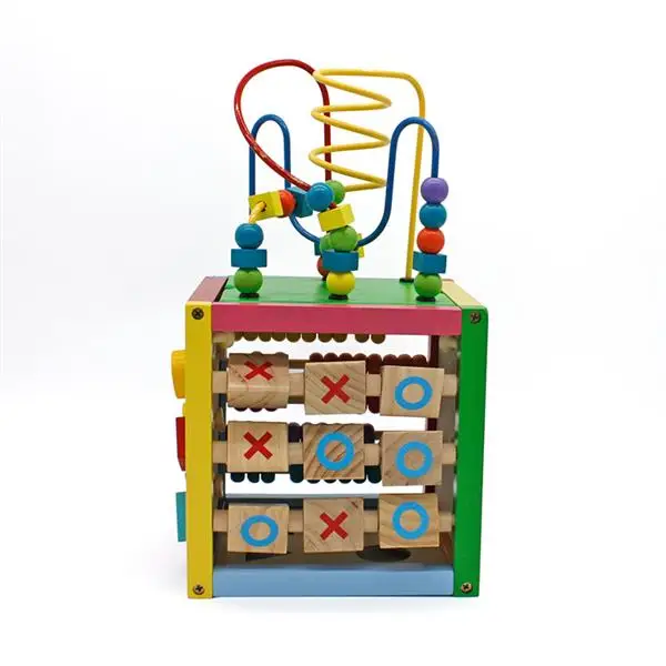 Cubo de madera 5 en 1 de 8x8 pulgadas, Centro de Actividades, juguete educativo Multicolor-1
