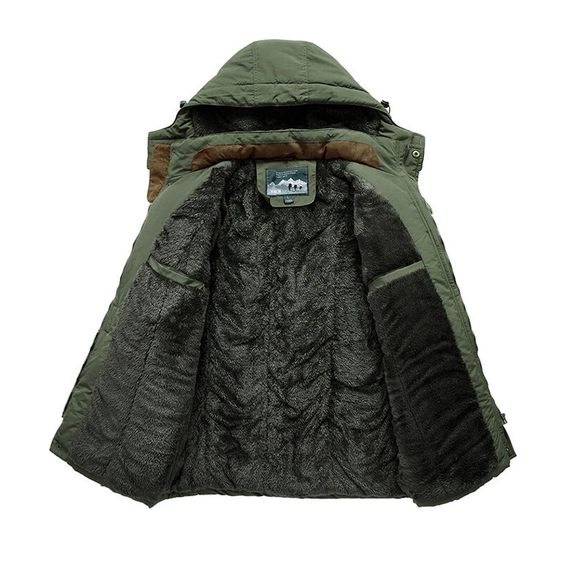 Winter Jacket Men Thick Padded Parka Fleece Liner Coat New Fur Collar Hooded Warm Outwear Male Multi-Pocket Windproof Overcoat