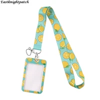 e2899 cartoon lemon fruit card holders case phone key badge camera usb holders neck rope lanyard with keyring