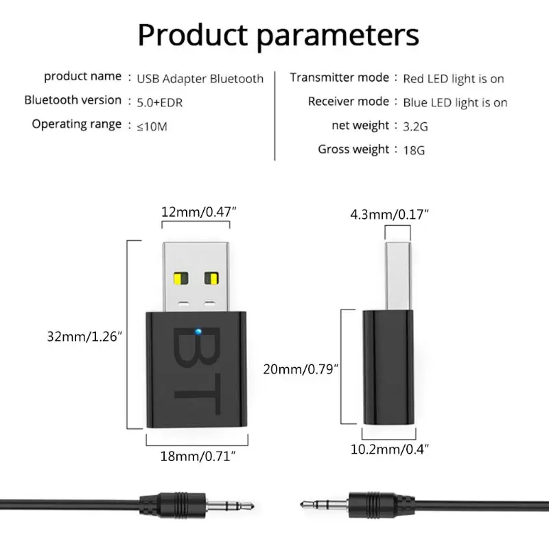 

72XB 2 In 1 Wireless Bluetooth 5.0 Receiver Adapter USB Bluetooth Transmitter Stereo Headphone Adapter for TV Speaker Car