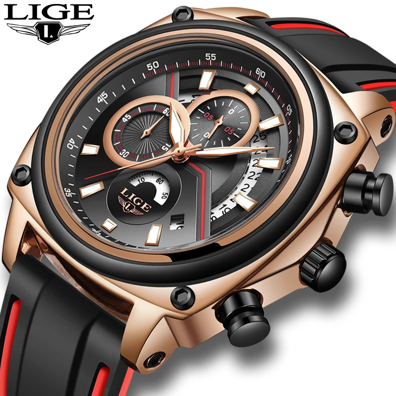 LIGE новые мужские часы топ класса люкс Брендовые уникальные спортивные кварцевые