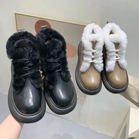 2022 women motorcycle boots winter warm plus plush round toe genuine leather shoes plush lace up ankle boots zapatillas mujer