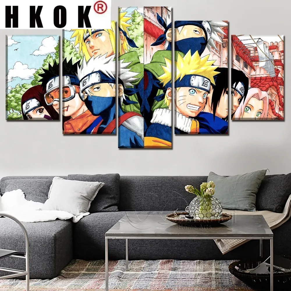 

HKOK Picture 5 Panels Anime Character Artwork Poster Top-Rated Wall Art Modular Canvas Printed Painting Modern Home Decor