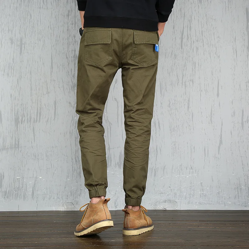 Мужские брюки длиной до щиколотки хлопковые брюки-джоггеры из саржевого твила с