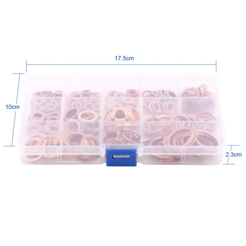 280pcs Professional Assorted Copper Washer Gasket Set Flat Ring Seal Assortment Kit M5-M20 with Box For Hardware Accessories |