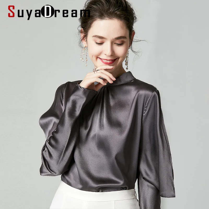 SuyaDream Весна 2020 женские шелковые блузки 16 мм 100% шелк атлас длинные рукава блузка с