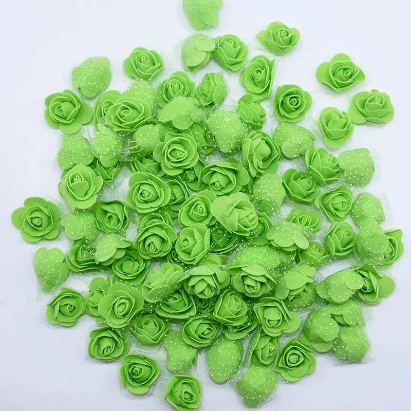 green 50 шт./лот 3,5 см мини ПЭ пены розы искусственные головки цветов для DIY венки Аксессуары свадебные украшения вечерние ручной работы - Цвет: green