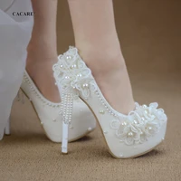 cacare luxury wedding shoes pearl lace platform high heels bridal party shoes cinderella multi choice f2966