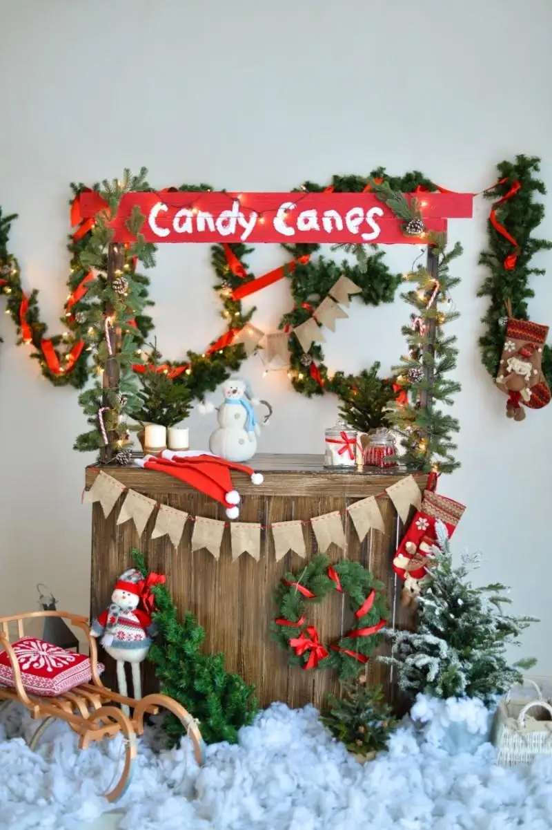 

Christmas Backdrop Candy Canes Winter Snow Gift Vinyl Photography Background Photo Studio Photophone Photozone