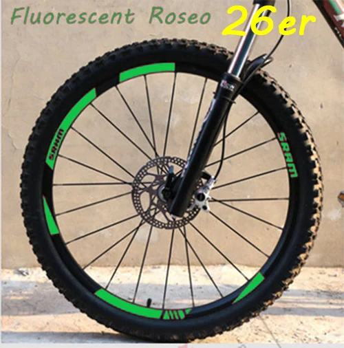 26er Fluo Green MTB обода колеса наклейки для горный велосипед замена Светоотражающие Fluo Гонки Велоспорт грязи виниловые обода наклейки - Цвет: 26er Fluo Green