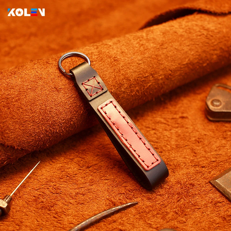 Брелок для ключей из натуральной кожи ручное плетение металлическое кольцо