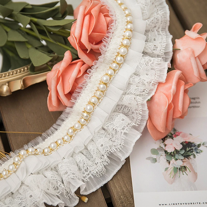 Белая кружевная вышитая лента жемчужный эластичный воротник с оборками для