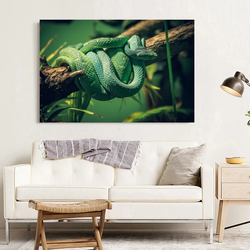 Animal Paintings Art Green Snake Wildlife Wall Posters and Prints Canvas For Living Room Decor | Дом и сад