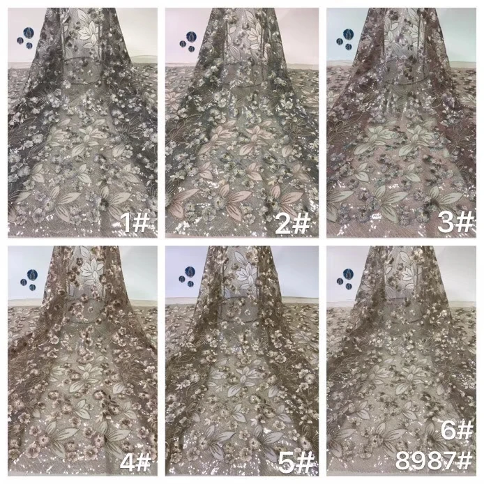 

Sequins African Net Lace Fabric 2019 High Quality New Nigerian Embroidery Guipure Mesh Wedding Fabrics Fashion Dress XB112