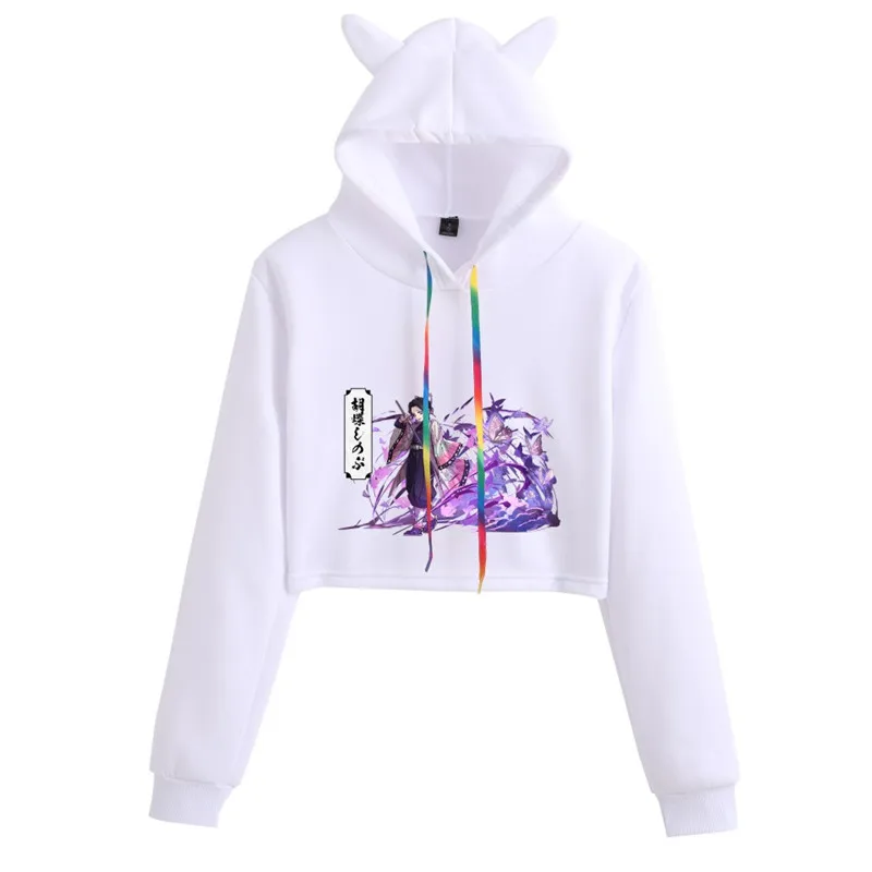 

Demon Slayer Sexy Print Hoodies Women 2021 Funny Cat ear Crop Top Kawaii Sweatshirt Hoodies Kimetsu no Yaiba Clothes Plus Size