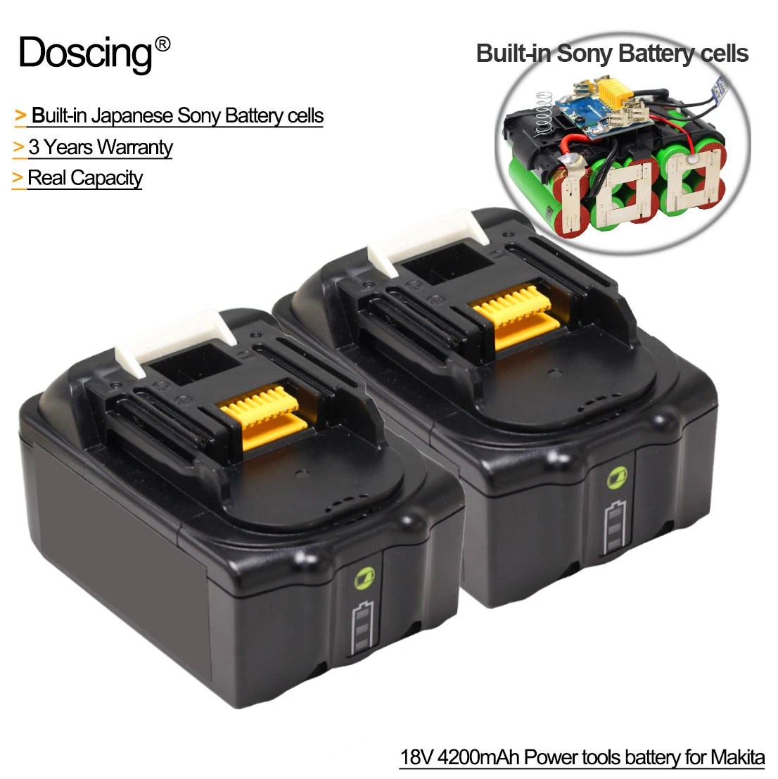 2 шт. Doscing BL1840 Батарея 18V 4200 мА/ч, LXT Перезаряжаемые батареи для Makita BL1860B BL1850B BL1840 BL1830