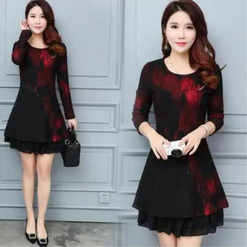 Осенняя туника новое современное винтажное элегантное платье с принтом