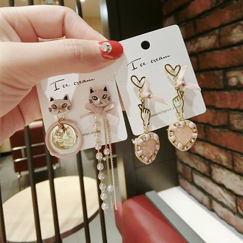 2019 Новый корейский стиль серьги для молодой женщины Забавный розовый Кот