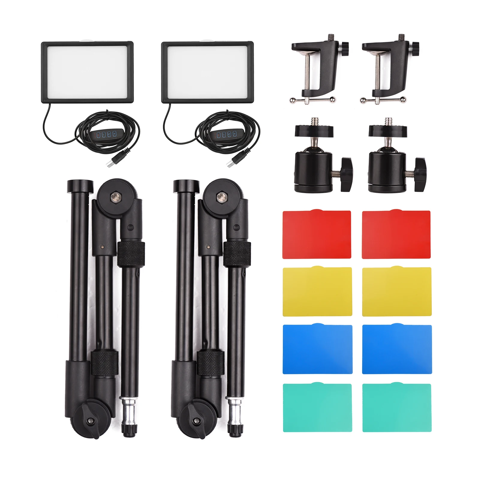 

Andoer USB Lighting Kit LED Video Lights 3200K-5600K Dimmable Mount Light Stands Ballhead Color Filters for Live Streaming Video