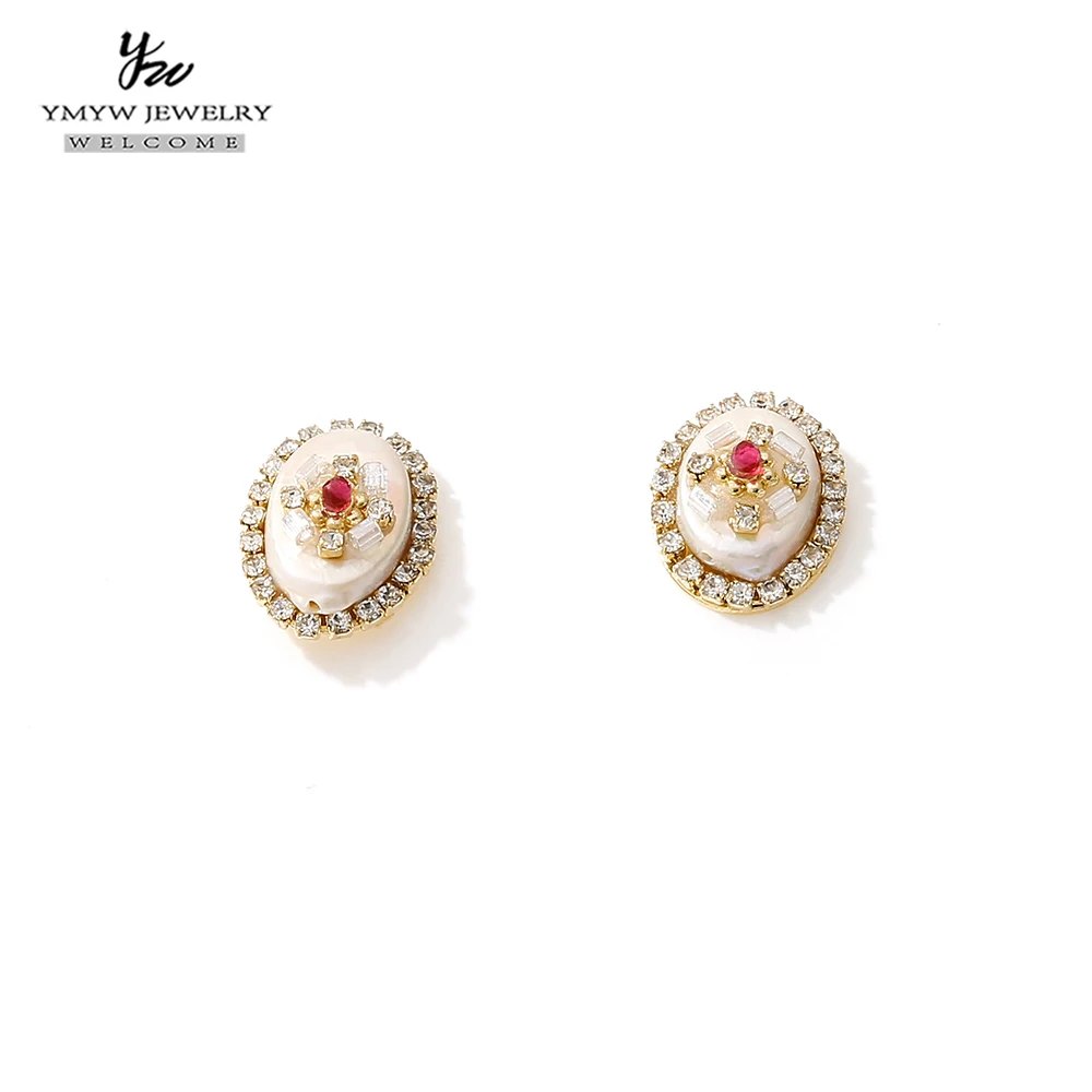 YMYW 16 золото Овальный натуральный жемчуг цветы Красивые серьги-гвоздики