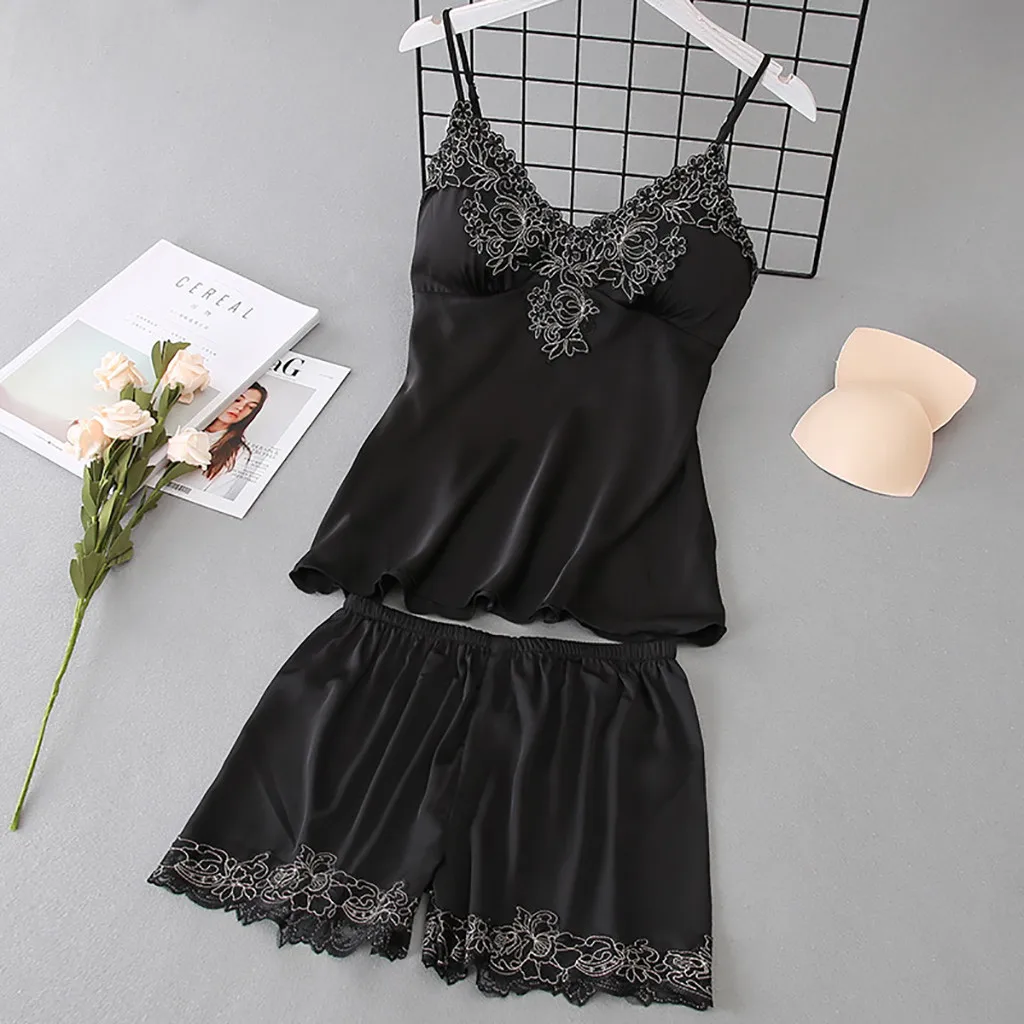 Женская пижама с v образным вырезом Шелковое кружево сексуальная пятнистая майка