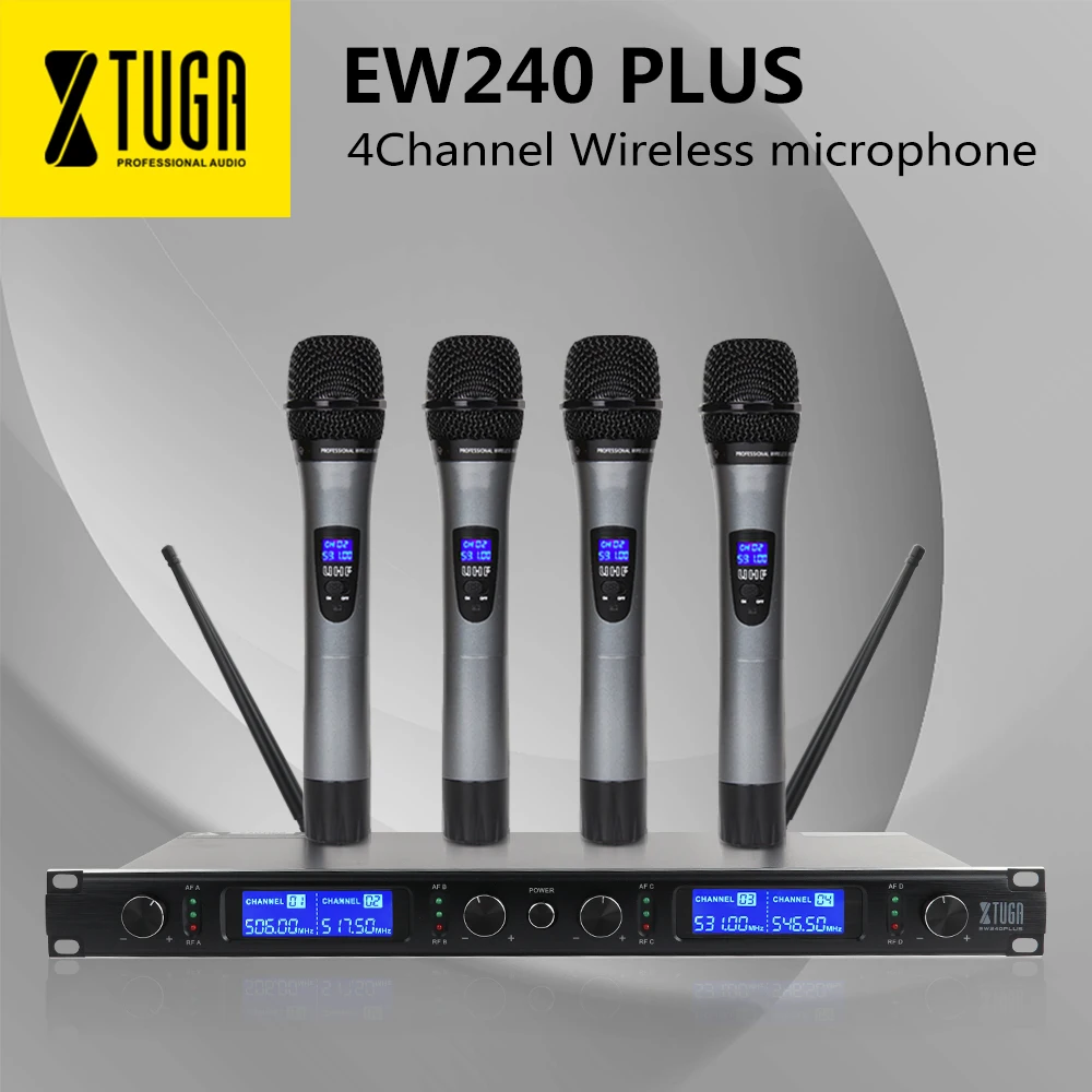 XTUGA EW240PLUS 4 канала УВЧ Беспроводная система микрофонов для сцены церковного использования для семейных вечерние, церковные, небольшие караоке