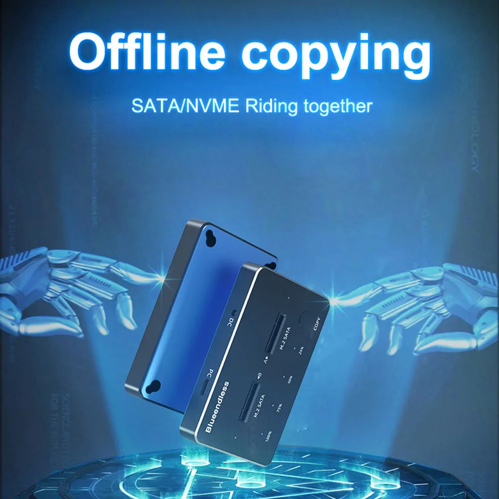 Blueendless USB 3.1 Dual-Bay SSD Docking Station M.2 SATA NVME Solid State Drive Reader US/ EU Plug External Box Enclosure Case