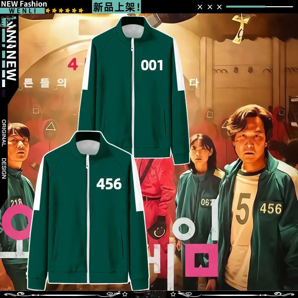 

Squid Game Sweatshirts Pants Printing Pocket Jacket Men Women Halloween Costume Cosplay Sports Zipper Cardigan Tracksuit Set