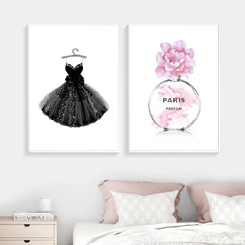 Модный Парижский перфум платье Сумочка скандинавские плакаты и принты настенные