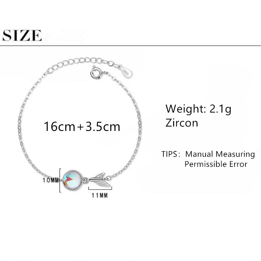 

Gradient Color Moonstone Fish Tail Bracelets & Bangles For Women Trend Creative 925 Sterling Silver Party Gifts Jewelry SAB70