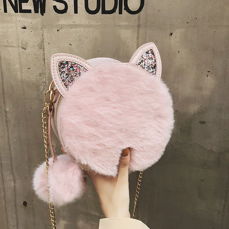 Элегантная женская круглая сумка с кошачьими ушками новинка зимы 2021