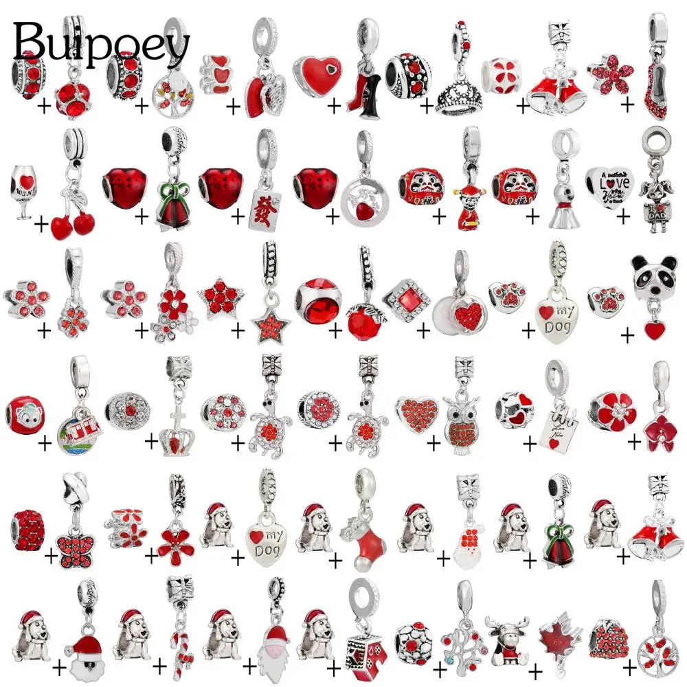 

Buipoey 2pcs/lot Red Enamel Crystal Beads Metal Charm Fit Diy Bracelet Bell Star Dog Pendant Handmade Jewelry Accessory Gift