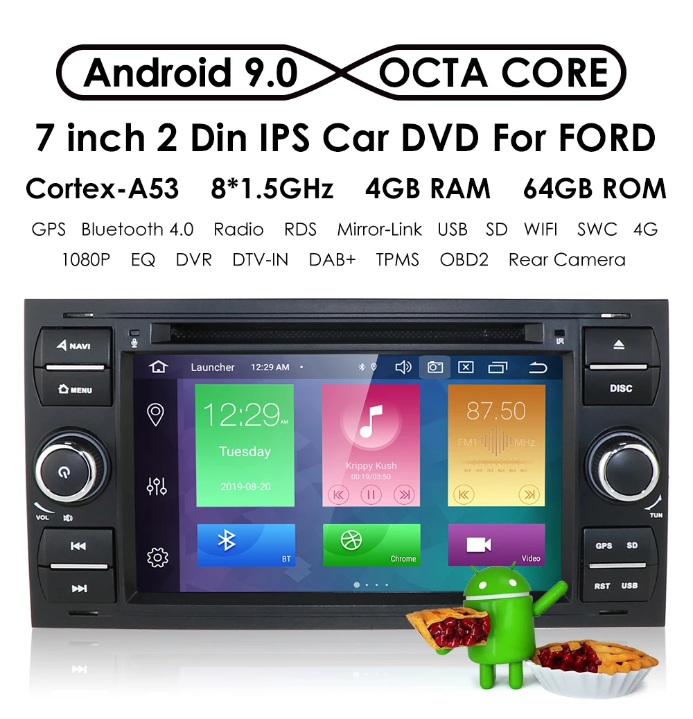 64G OctaCore Android9.0 автомобильный аудио gps для FORD FOCUS C-MAX автомобильный dvd-плеер Автомобильный мультимедийный стерео головное устройство 1024*600 4G ram CD