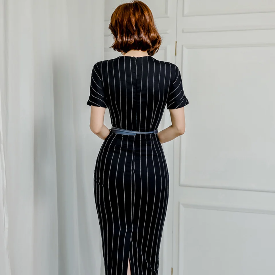 В полоску элегантное офисное платье-карандаш 2021 лето маленькая сексуальное