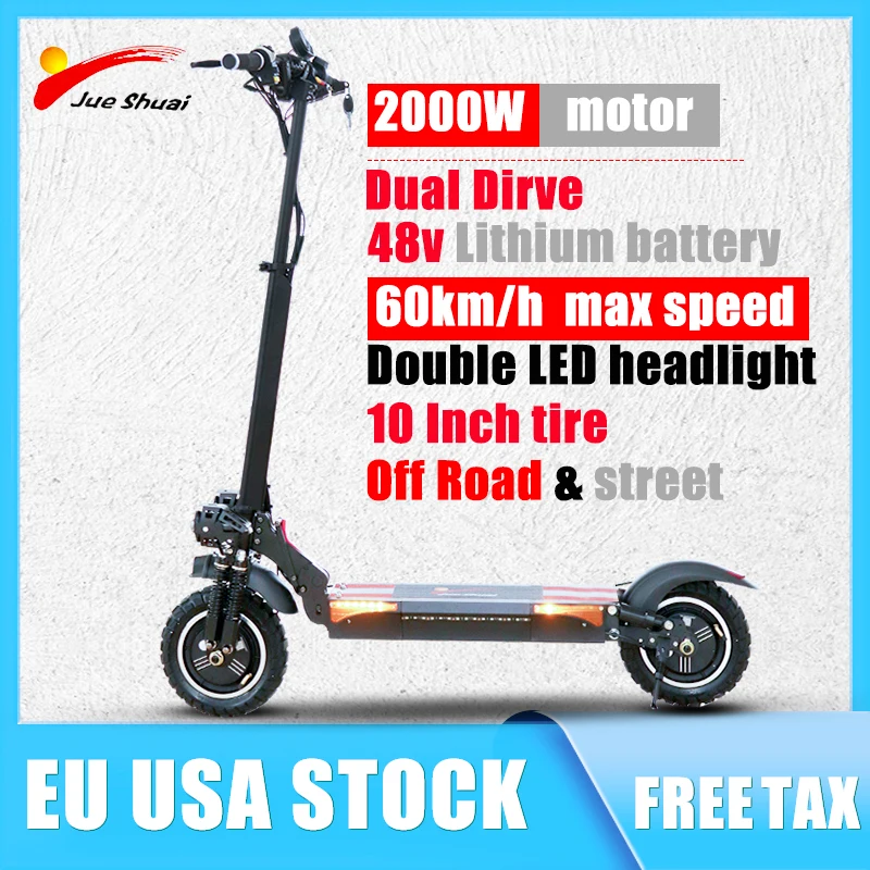 

60KM/H Electric Scooter Dual Motor 2000W 48V E Scooter EU Stock Folding trotinette Ã©lectrique Adults with Seat 10 Inch Big Wheel