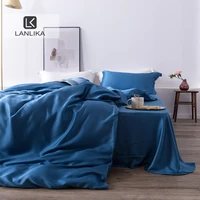lanlika top grade 100 silk blue bedding set beauty silk duvet cover set queen king flat sheet or fitted sheet set free shipping